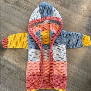 Colorful Kids Crochet Hooded Jacket